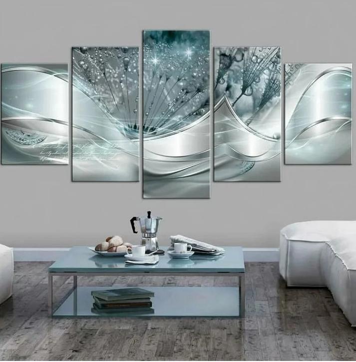 Abstract Wall Art Canvas Paintings - 5 Pieces Flower and Water Droplets Background - Ready to Hang - Hanging, Decor