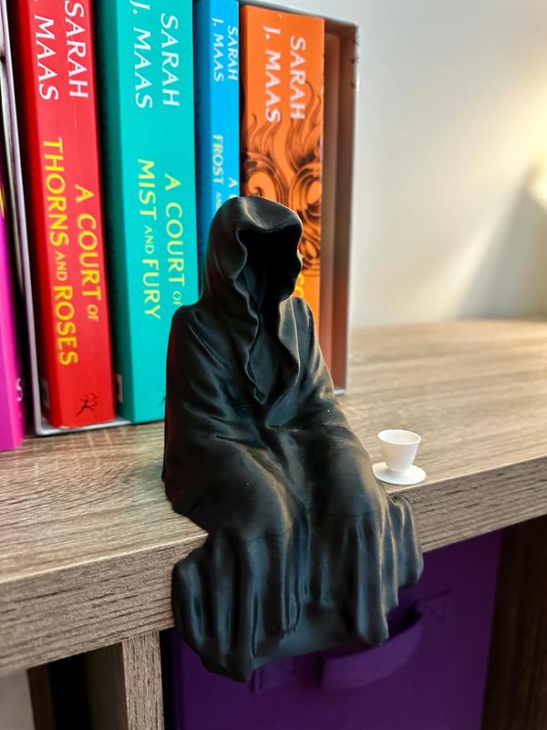 ACOTAR Suriel with Teacup Angel of Death Grim Reaper a court of thorns, thorns and roses, Sarah j Maas, Suriel, grim reaper, angel of death, teacup, spill the tea, sitting ghost, cup Decor Hanging Plastic Ornaments Hangable