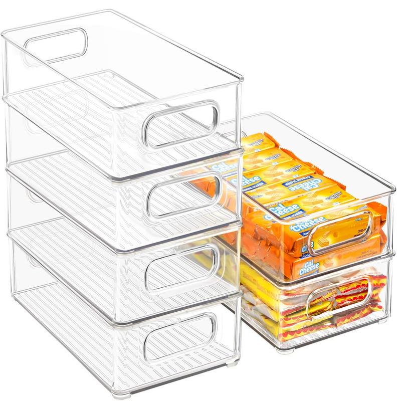 3 6 12Pcs Refrigerator Organizer Bins, 3 Sizes Stackable Clear Pantry Organizer  with Handles for Fridge, Freezer, Shelves, Drawer, Bins, Snack Organizer for Home & Kitchen,boxes,containers,cabinet,laundry,Birthday Gift Ideas,Plastic,Set  storage