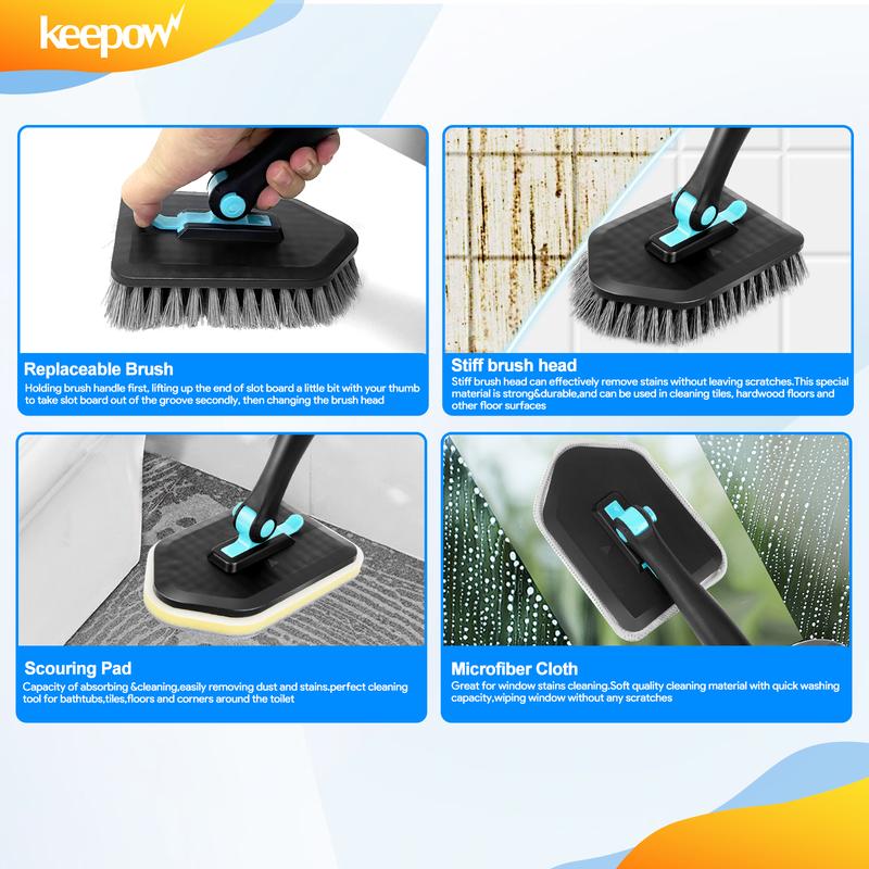 keepow 3in1 180 degree rotating multifunctional household long handle cleaning brush for bathroom floor toilet corner