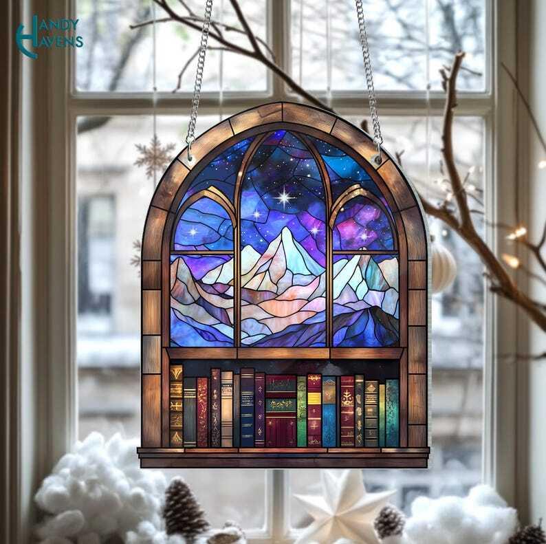 Night Court Suncatcher Ornament Fantasy Book Reader Gift Night Court Acrylic Window Hanging Night Court Mini Bookshelf Book Lover Home Decor