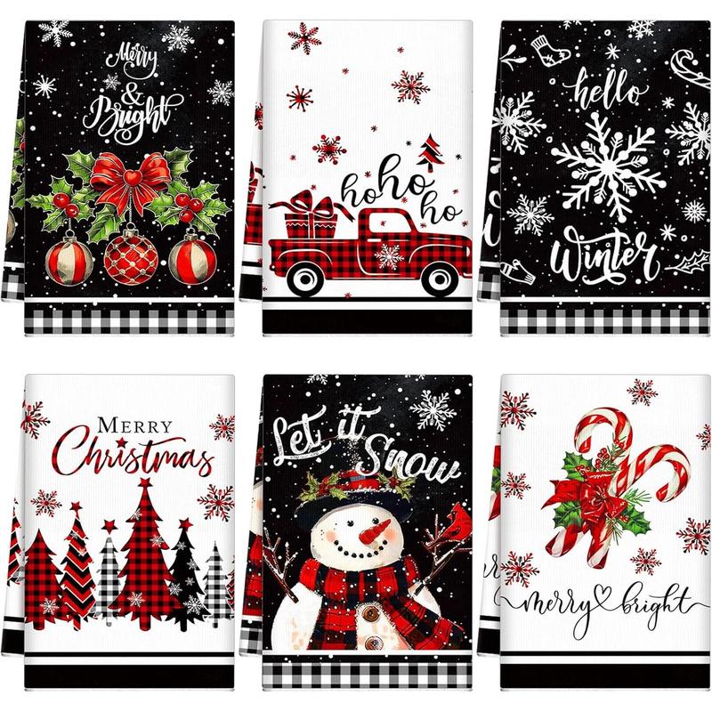 6 Pieces Christmas Kitchen Towels Sweet Themed Decorative Snowman Tea Towel Dish Towel Decor for Home Dish and Hand Drying, 6 Styles