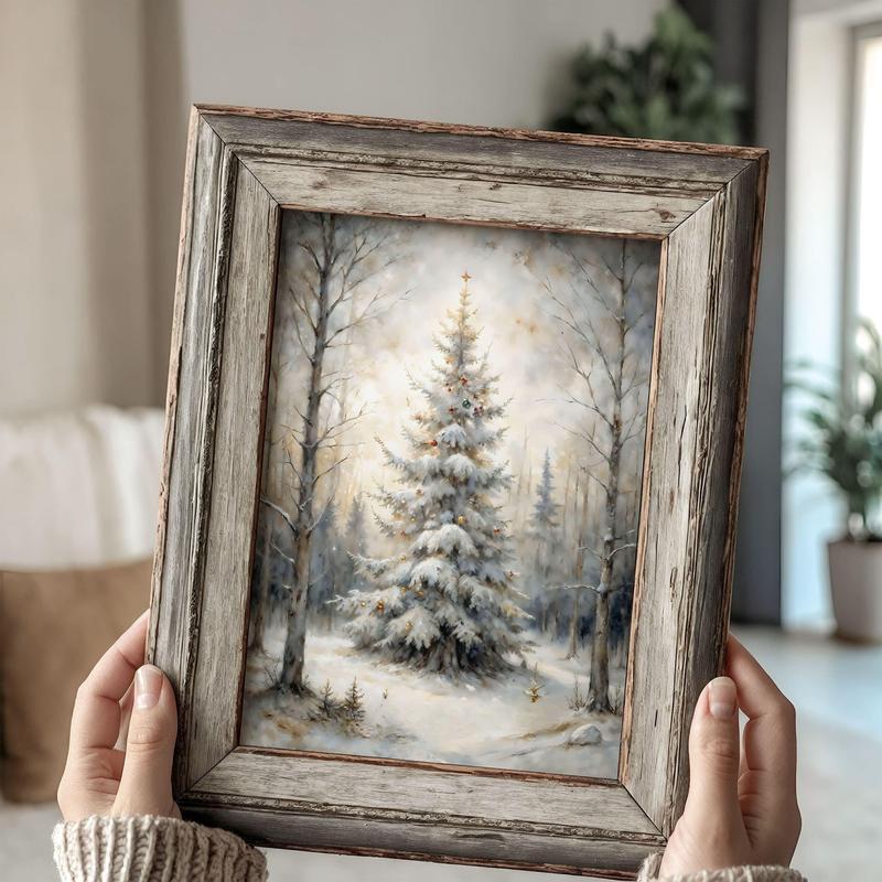 Forest Christmas Tree Snowy Scene, Vintage Style Winter Landscape Printable Wall Art, Digital Oil Painting, Cottagecore Holiday Decor, Rustic Winter Wall Decor