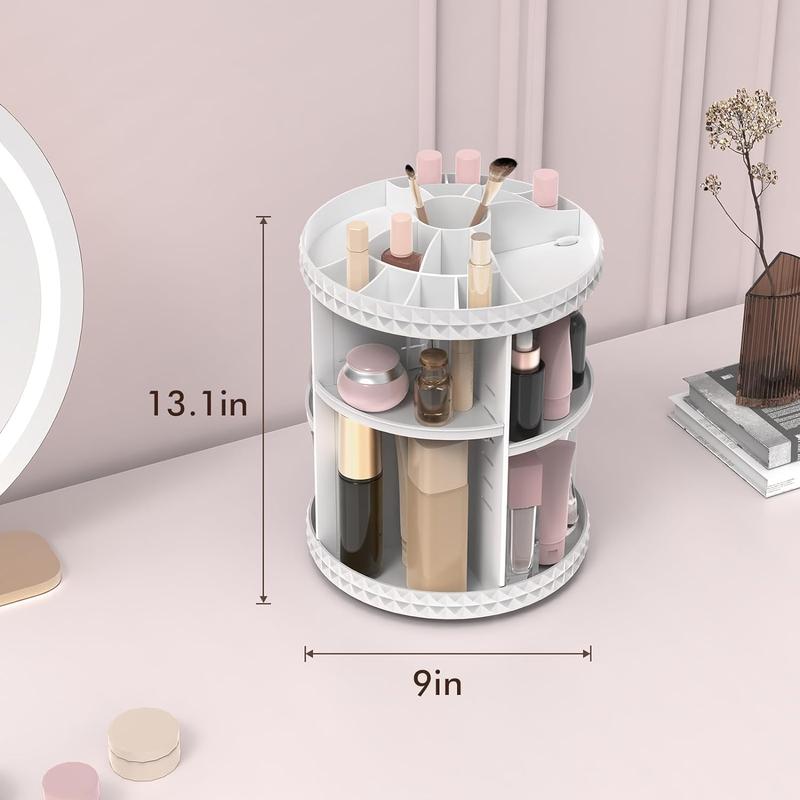 360° Spinning Skincare Organizers, Adjustable Layer Cosmetic Storage Makeup Organizers for Dresser Bathroom, Medium, White