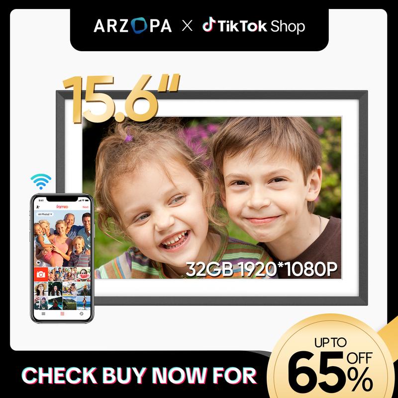 ARZOPA Digital Photo Frame 15.6 Inch 10.1 Inch Large WiFi Electronic Picture Frame 1920 x 1080 IPS Full HD Touch Screen, Premium WiFi Smart Frame, Share Photos and Videos via Frameo Decor, Christmas gift, Gift ideas