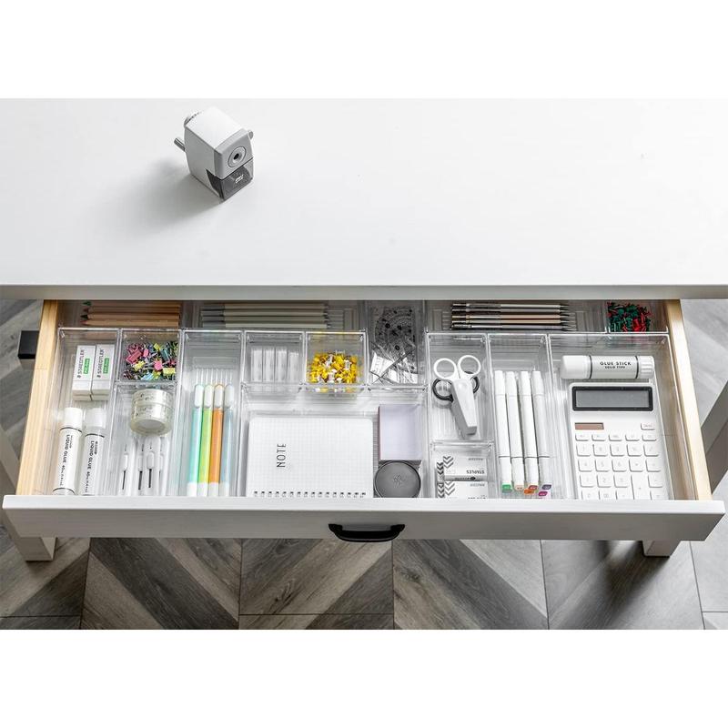 25 PCS Clear Plastic Drawer Organizer Tray, Bathroom Organizers and Storage Bins for Makeup, Kitchen Utensils, Jewelries, Gadgets, Desk, Bedroom, Kitchen Gadgets Utensils and Office makeup cosmetic.