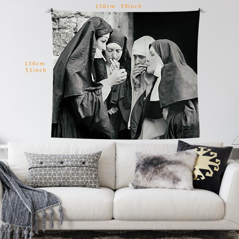 Nuns Pattern Tapestry, Retro Photo Hanging Blanket, Wall Hanging Decor for Home Living Room Bedroom Dormitory, Home Decor