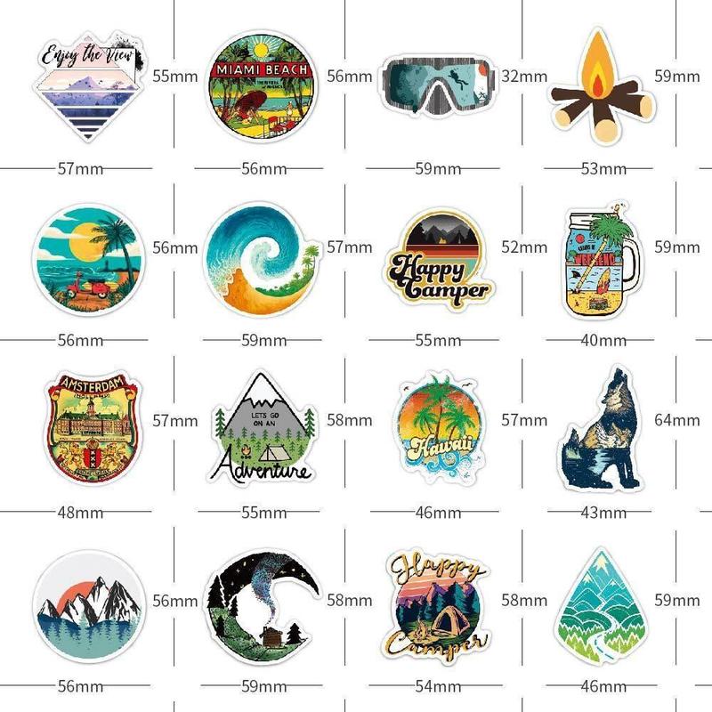 50pcs Camping Series Sticker, Waterproof Sticker Pack for Wall Water Bottle Skateboard Helmet Car Bike Luggage Laptop