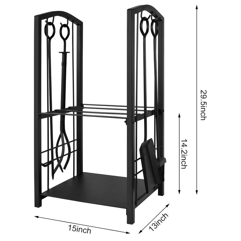 Fireplace Log Rack with 4 Pieces Fireplace Tools Set - Heavy Duty Steel Firewood Holder for Indoor Outdoor Organiser