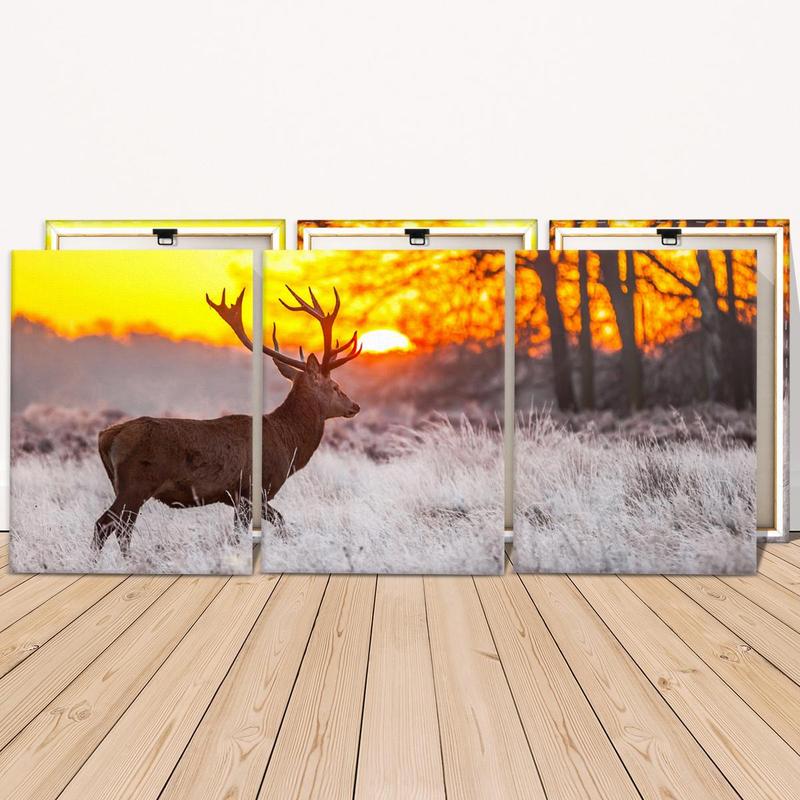 Wooden Framed Canvas Painting, 3 Counts set Modern Art Deer Pattern Wall Art, Wall Decor for Home Living Room Bedroom Office, Home Decor, Poster Decoration