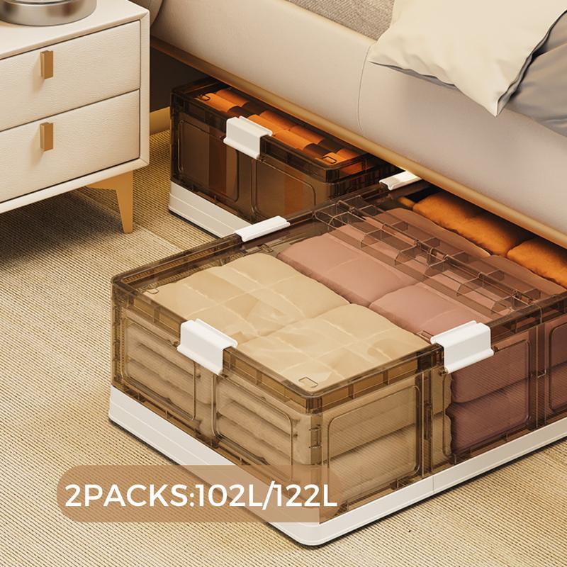 2Pack 122L Foldable Storage Box with Wheels,Under Bed Storage Containers, Collapsible Stackable Under Bed Organizer, Livingroom Household Lightweight