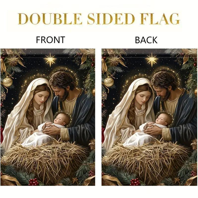 Winter Jesus Nativity Garden Flag, 1 Count Double Sided Garden Flag, Christmas Jesus Nativity Seasonal Holiday Yard Outdoor Decoration