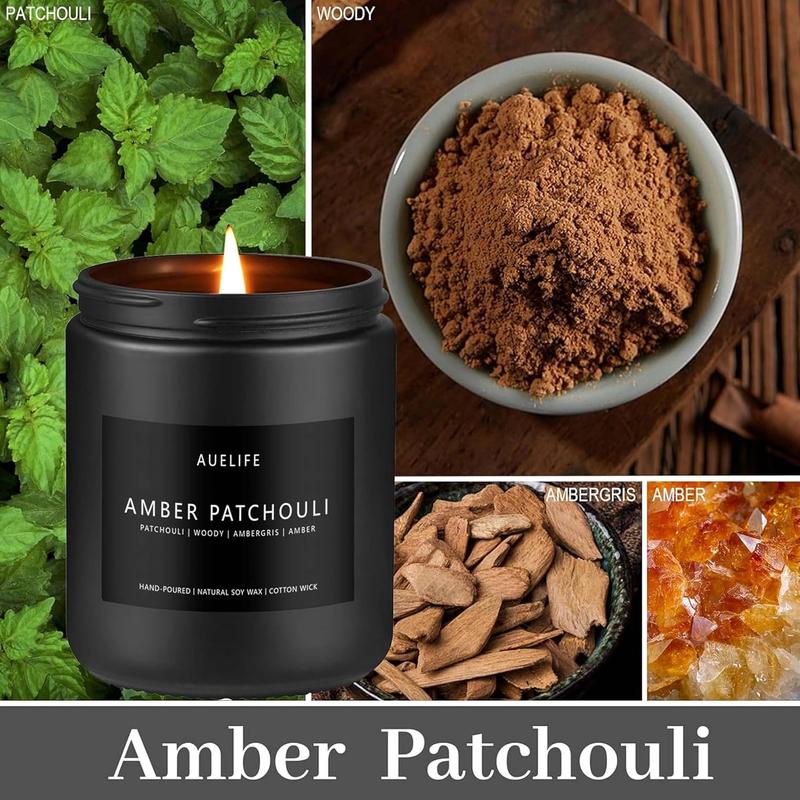 Scented Candles for Men | Amber & Patchouli Scented Candle - Candles for Men, Men Scented Candles for Home, Candle Gifts for Him Friend, Aromatherapy Candle in Black Jar