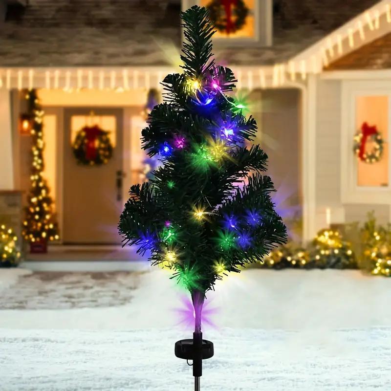 Solar Powered Christmas Tree Shaped Ground Light, Outdoor Garden Decorative Light, Decorative Lamp for Home Garden Yard Lawn Path