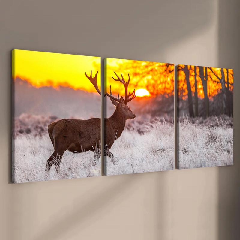 Wooden Framed Canvas Painting, 3 Counts set Modern Art Deer Pattern Wall Art, Wall Decor for Home Living Room Bedroom Office, Home Decor, Poster Decoration