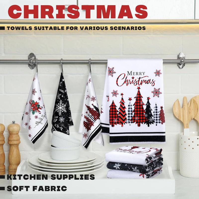 6 Pieces Christmas Kitchen Towels Sweet Themed Decorative Snowman Tea Towel Dish Towel Decor for Home Dish and Hand Drying, 6 Styles