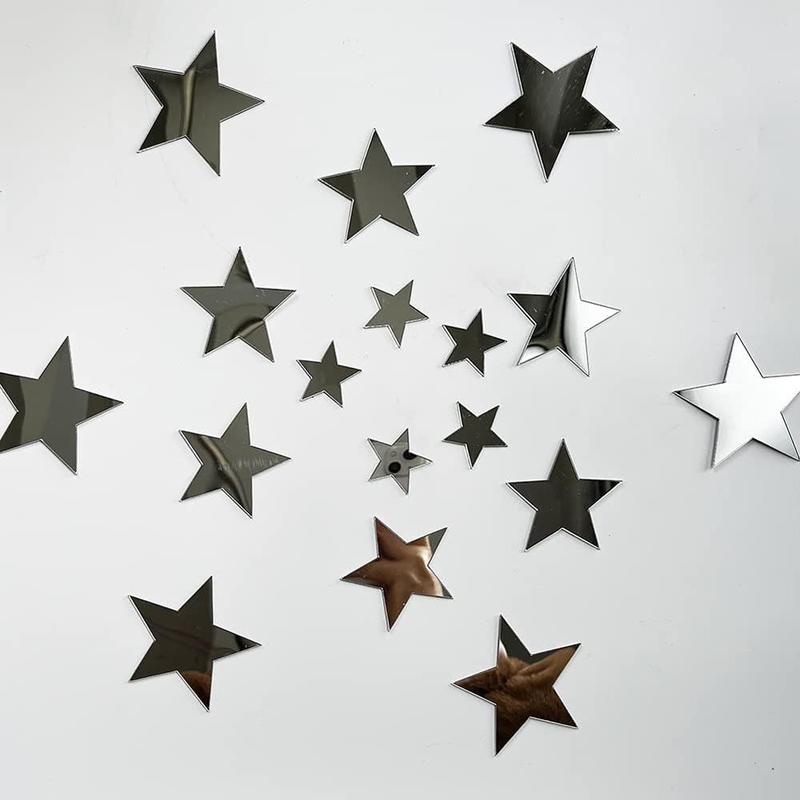 Acrylic Mirror Wall Decorative Stickers for Room Decor, 40pcs set Star Shaped Wall Tiles Sticker, 3 Different Sizes Star Sticker, Self Adhesive Wall Decals, Fall Decor, Men Gifts