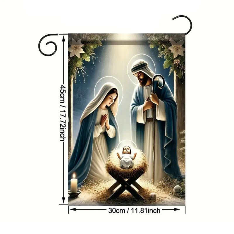 Winter Jesus Nativity Garden Flag, 1 Count Double Sided Garden Flag, Christmas Jesus Nativity Seasonal Holiday Yard Outdoor Decoration