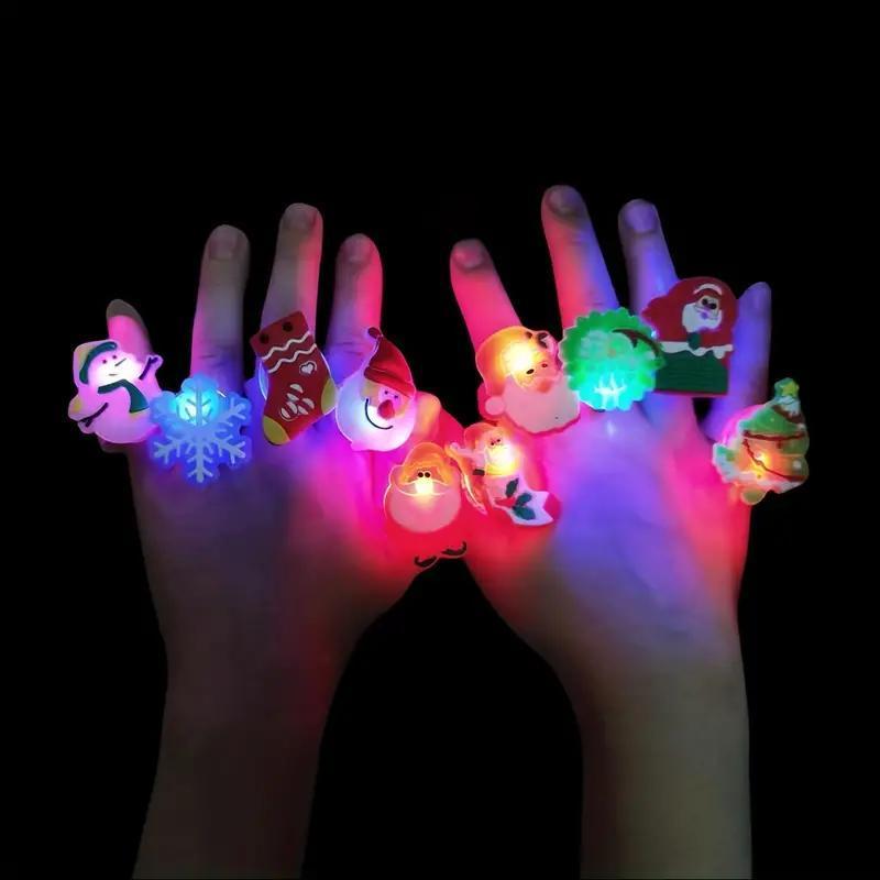 LED Light Up Santa Claus Design Ring, 10pcs set Battery Powered Colorful Glow in The Dark Ring with Battery, Funny Party Decoration Supplies for Boys & Girls