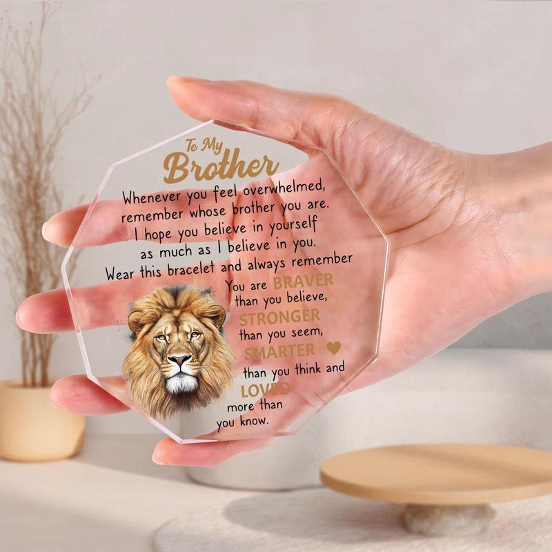 Lion Pattern Acrylic Plaque, 1 Count Letter To Brother Desktop Decoration Ornament, Emotional Connection Creative Birthday Gift for Brother