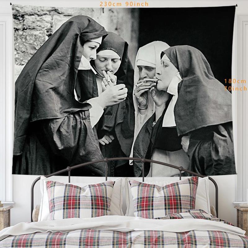 Nuns Pattern Tapestry, Retro Photo Hanging Blanket, Wall Hanging Decor for Home Living Room Bedroom Dormitory, Home Decor