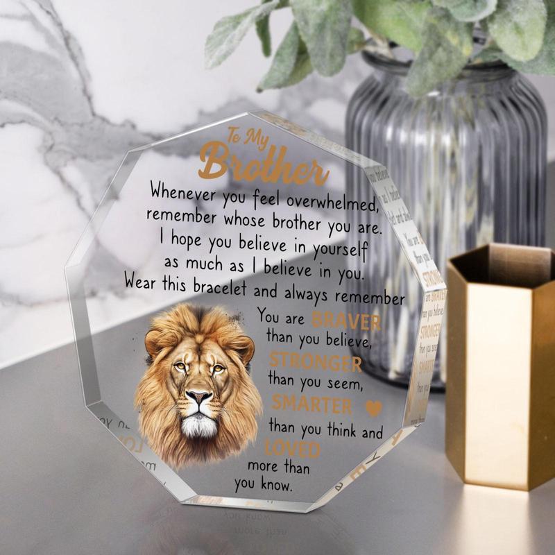 Lion Pattern Acrylic Plaque, 1 Count Letter To Brother Desktop Decoration Ornament, Emotional Connection Creative Birthday Gift for Brother