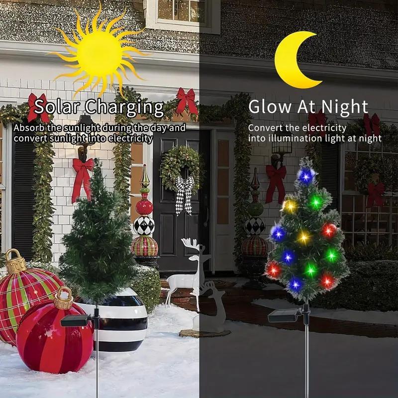 Solar Powered Christmas Tree Shaped Ground Light, Outdoor Garden Decorative Light, Decorative Lamp for Home Garden Yard Lawn Path