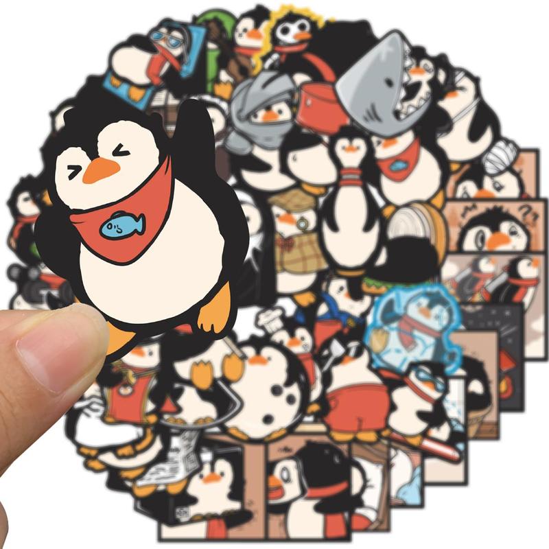 Cute Penguin Pattern Sticker, 50pcs set Self Adhesive Decorative Stickers, DIY Decals for Water Bottle Laptop Phone Case Scrapbooking Journal Making