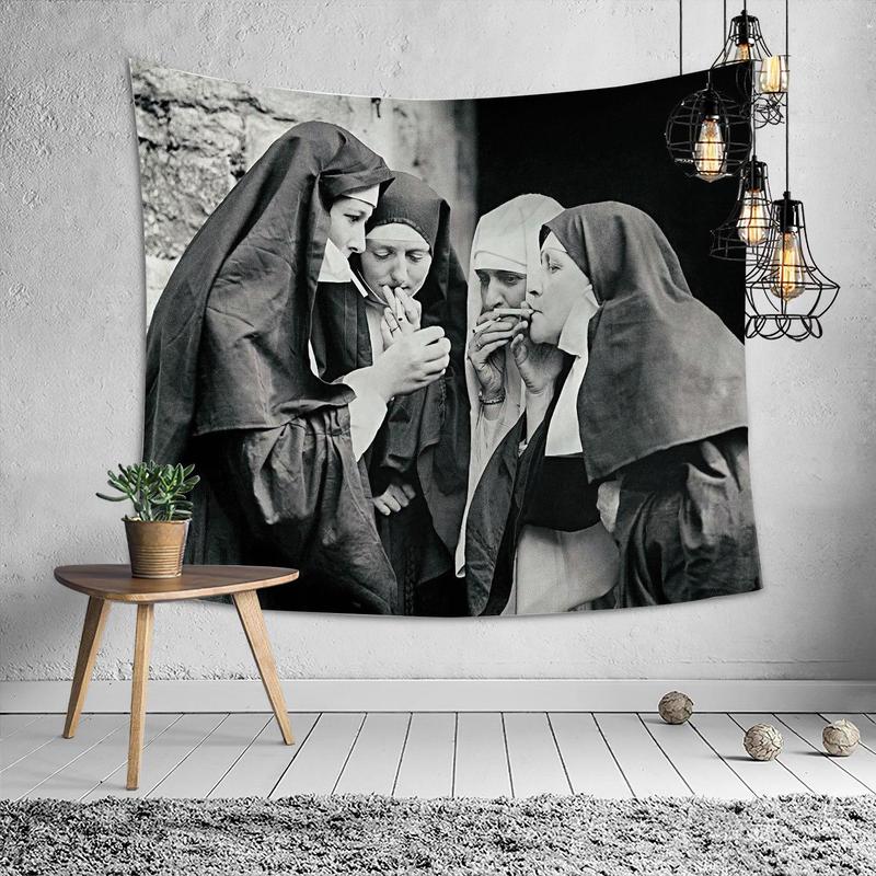 Nuns Pattern Tapestry, Retro Photo Hanging Blanket, Wall Hanging Decor for Home Living Room Bedroom Dormitory, Home Decor