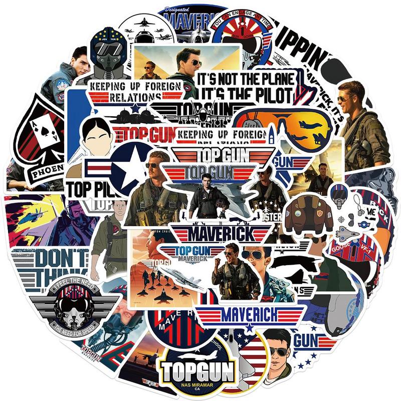 Top Gun Sticker, 50pcs set Top Gun Series Pattern Decorative Sticker, DIY Decals for Water Bottle, Laptop, Phone Case, Scrapbooking, Journal Making