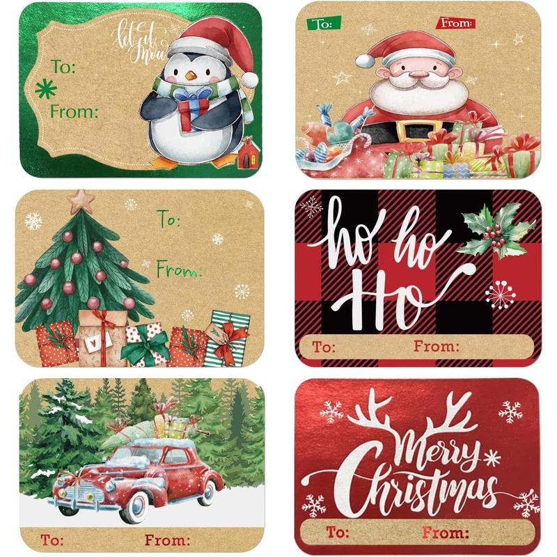 Christmas Themed Sticker (250pcs roll), Self Adhesive Decorative Sticker, Gift Wrapping Sticker, Holiday Party Decoration Supplies