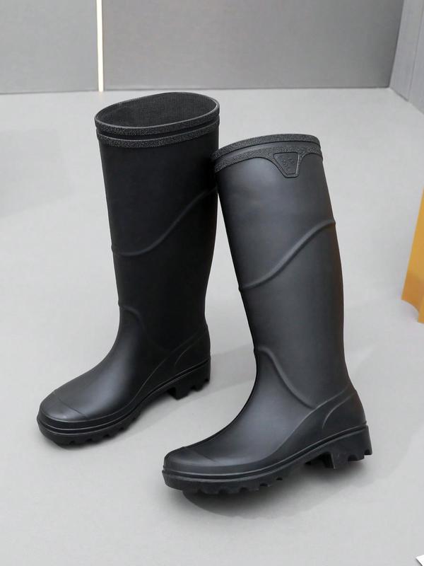 Men's 1 Pair Solid Color PVC Waterproof Rain Boots, Non-slip Knee High Boots for Work, Fashionable Slip-on Rain Boots for Men