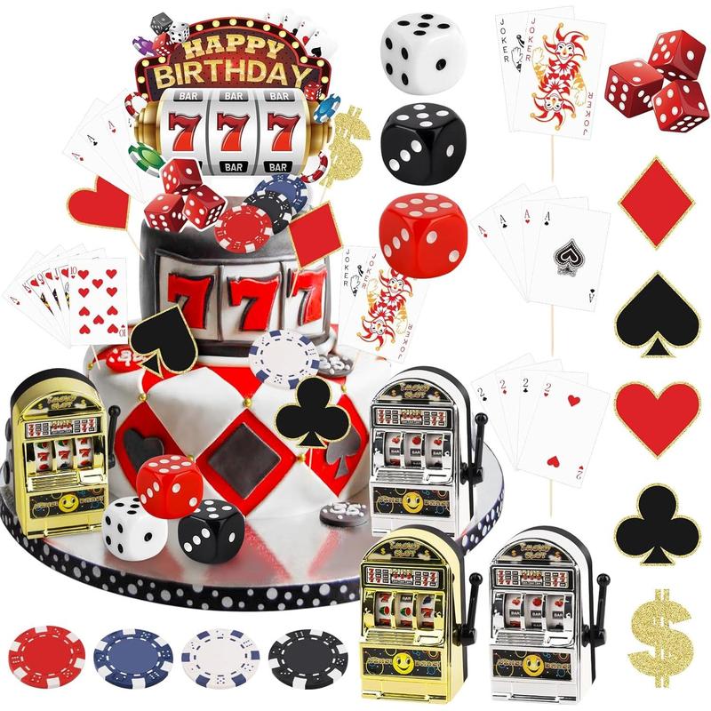 24 Pieces Casino Cake Decorations Casino Cake Toppers Set with Mini Toy Slot Machine Poker Cake Topper Casino Cupcake Toppers for Las Vegas Casino Night Theme Birthday Party Decorations Supplies Ornaments Plastic