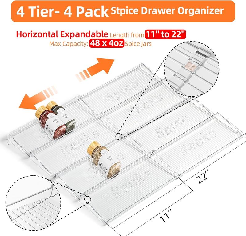 DELAMU Clear Acrylic Drawer Organizer, Drawer Organizer for Various Products Such as Cosmetics or Spices, Expandable from 11'' to 22'' (Jars Not Included) Boxes rack