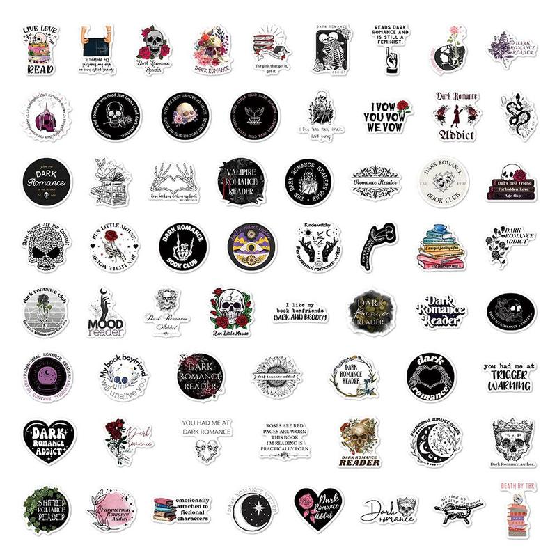 Black Romance Themed Pattern Sticker, 63pcs set Halloween Graffiti Waterproof Decorative Sticker, DIY Decals for Water Bottle, Laptop, Phone Case, Luggage, Refrigerator, Skateboard, Scrapbooking, Journal Making