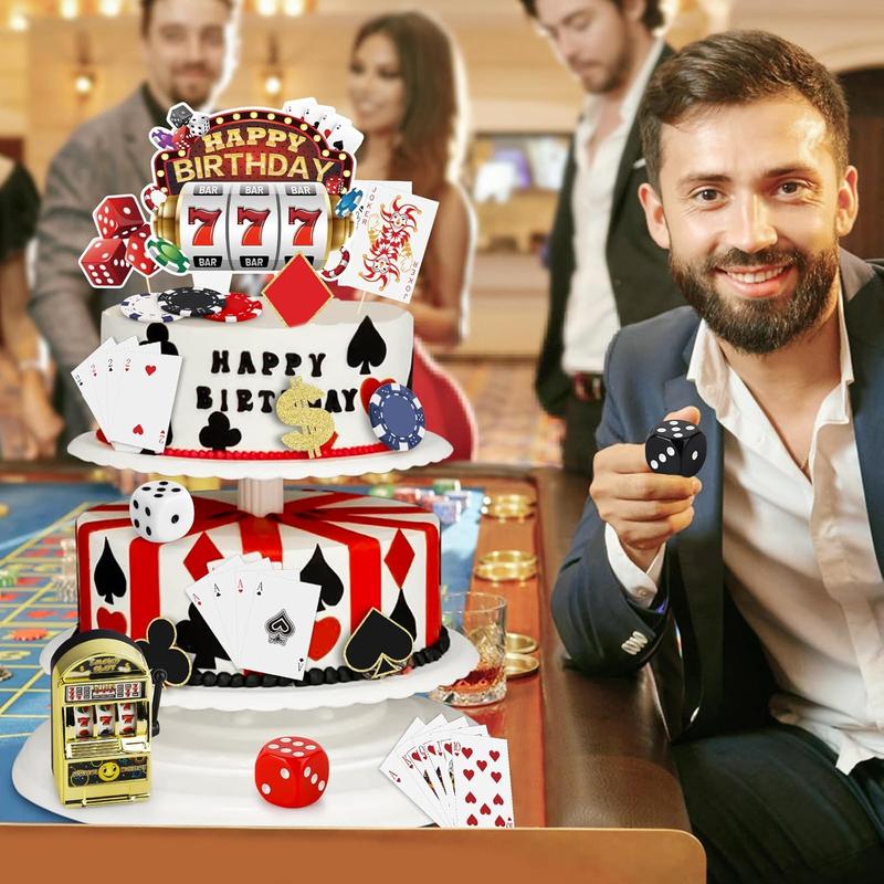 24 Pieces Casino Cake Decorations Casino Cake Toppers Set with Mini Toy Slot Machine Poker Cake Topper Casino Cupcake Toppers for Las Vegas Casino Night Theme Birthday Party Decorations Supplies Ornaments Plastic