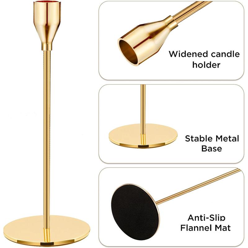 joybest Candle Holder Set of 6, Gold Candlestick Holders for Taper Candles, Taper Candle Holders Fits 3 4 Inch Candle for Wedding, Party, Anniversary or Home Decor