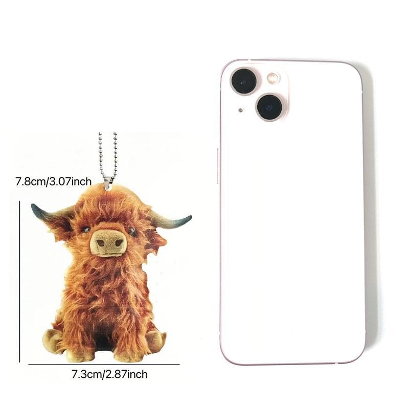 Hanging Ornaments, 1 Count 2D Planar Acrylic Mini Highland Cow Design Decoration, Hangable Cute Ornament, Home Decorative Pendant, Festivals and Decorations Supplies