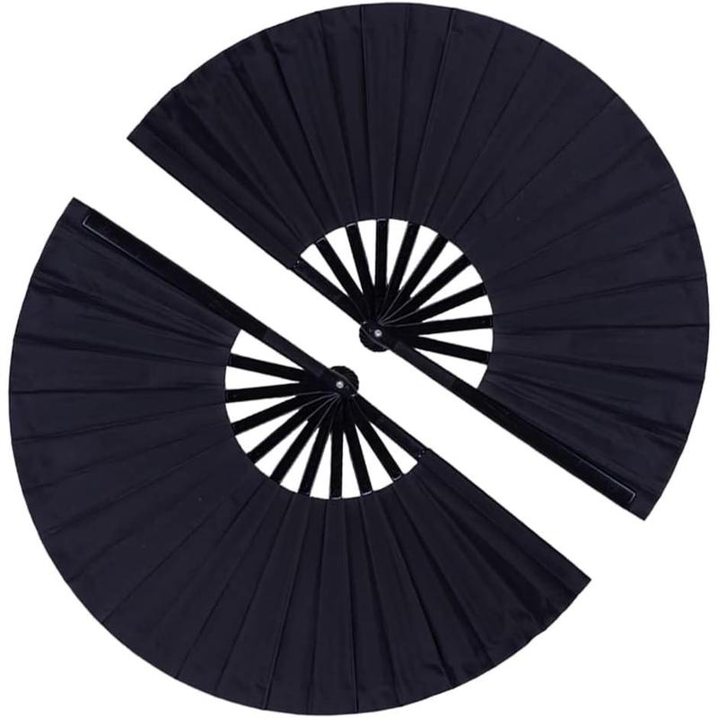 2 Pack Large Folding Hand Fan, Nylon-Cloth Vintage Retro Fabric Fans, Chinese Kung Fu Tai Chi Hand Fan for Men Women, Festival, Dance, Gift, Performance, Decorations (Black)