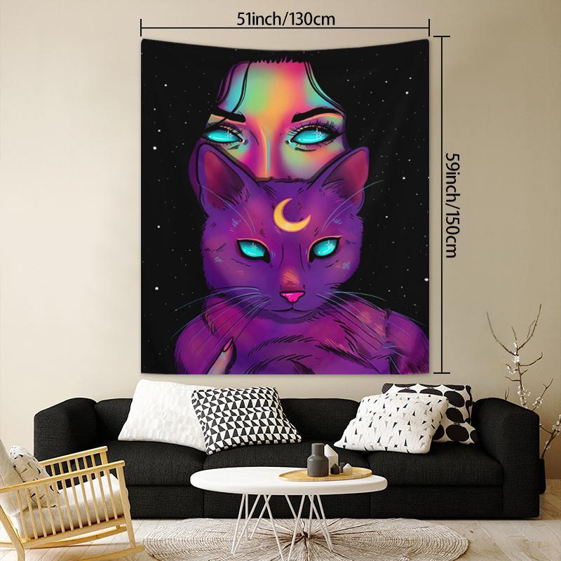 1 Count Fashionable Woman & Cat Pattern Tapestry, Wall Hanging Decor for Living Room Bedroom, Home Decor Tapestry