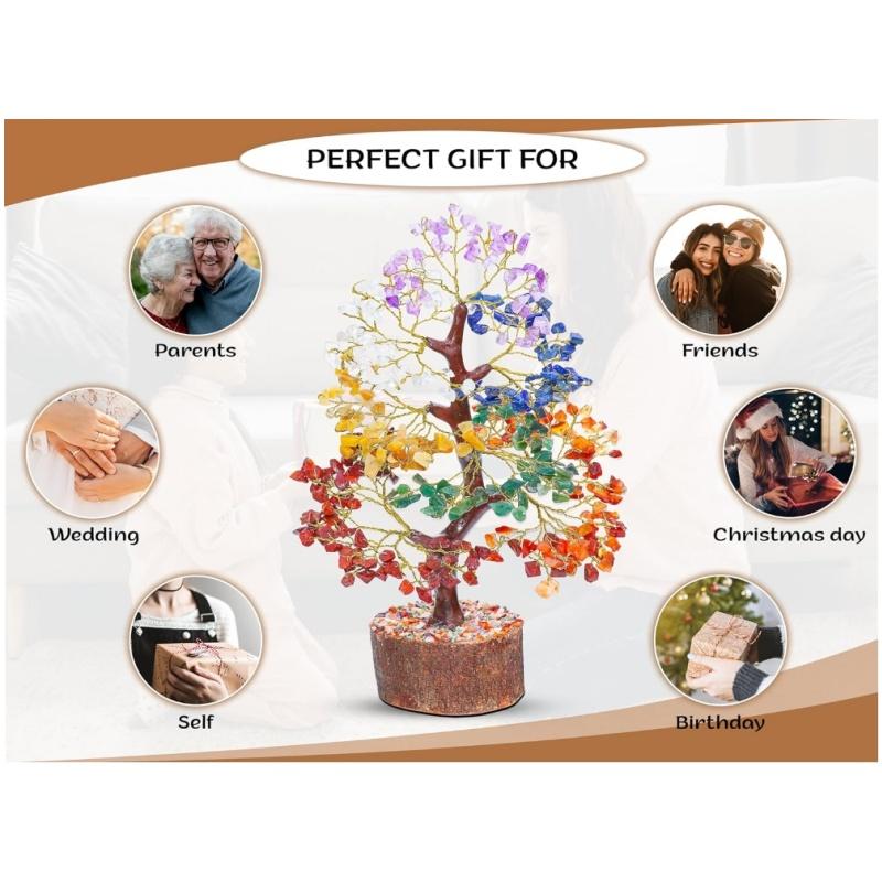 Seven Chakra Tree of Life, Crystal Tree for Positive Energy - feng shui tree, fake bonsai tree, crystals and healing stones, money tree, room decor 7 chakra tree, stone tree, healing crystals, spiritual gifts