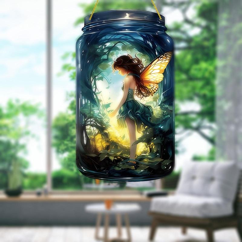 Mason Jar Shaped Elf Fairy Hanging Decor, 1 Count Acrylic Hanging Ornament, Hanging Decor for Home Living Room Bedroom, Gift for Friend