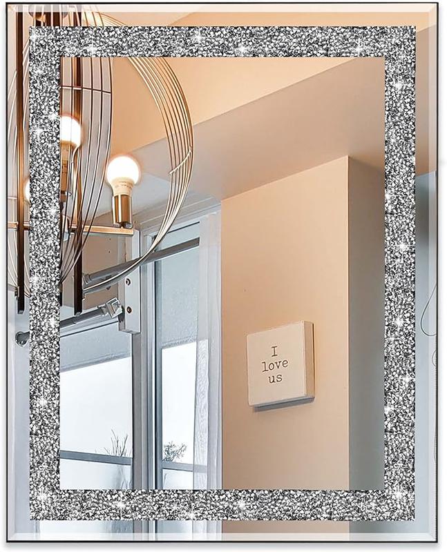 Rectangular Wall Mirror Crystal Crush Diamond Mirror for Home Décor Accent Mirror for Bathroom, Entryway and Bedroom, 16