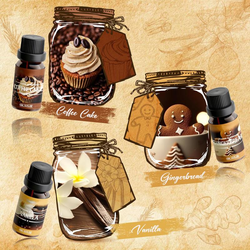 Spice Fragrance Oils Set, Premium Essential Oils Set for Diffuser, Candle, Soap Making, Warm Fall Scented Oil, Cinnamon, Spiced Cider, Pumpkin Pie, Coffee Cake, Gingerbread, Vanilla Spice,Witchy Supplies Perfume Freshener Aroma