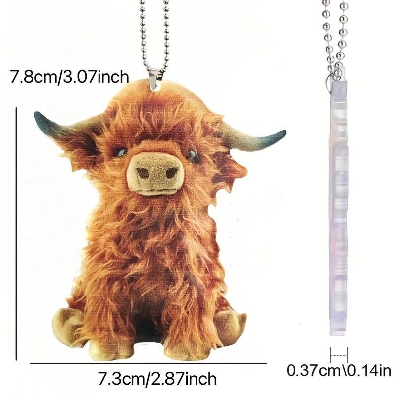 Hanging Ornaments, 1 Count 2D Planar Acrylic Mini Highland Cow Design Decoration, Hangable Cute Ornament, Home Decorative Pendant, Festivals and Decorations Supplies