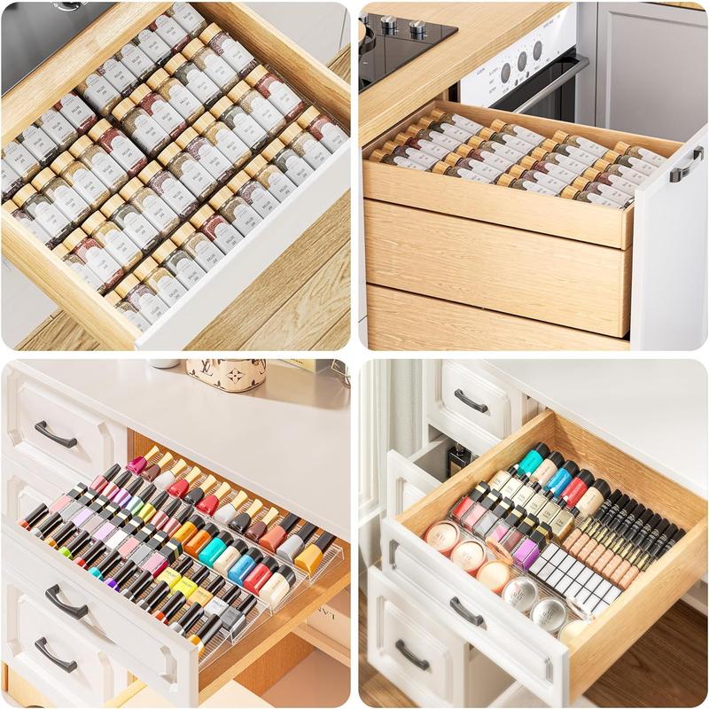 DELAMU Clear Acrylic Drawer Organizer, Drawer Organizer for Various Products Such as Cosmetics or Spices, Expandable from 11'' to 22'' (Jars Not Included) Boxes rack