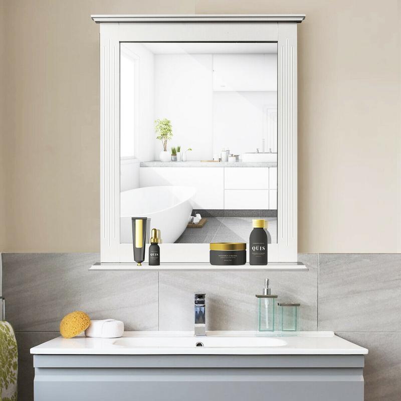 FestivalJoy-Wall-Mounted Multipurpose Vanity Mirror with Shelf-White Decor Waterproof Installation