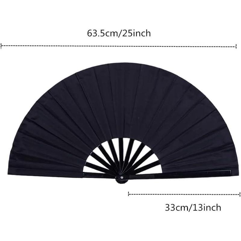 2 Pack Large Folding Hand Fan, Nylon-Cloth Vintage Retro Fabric Fans, Chinese Kung Fu Tai Chi Hand Fan for Men Women, Festival, Dance, Gift, Performance, Decorations (Black)