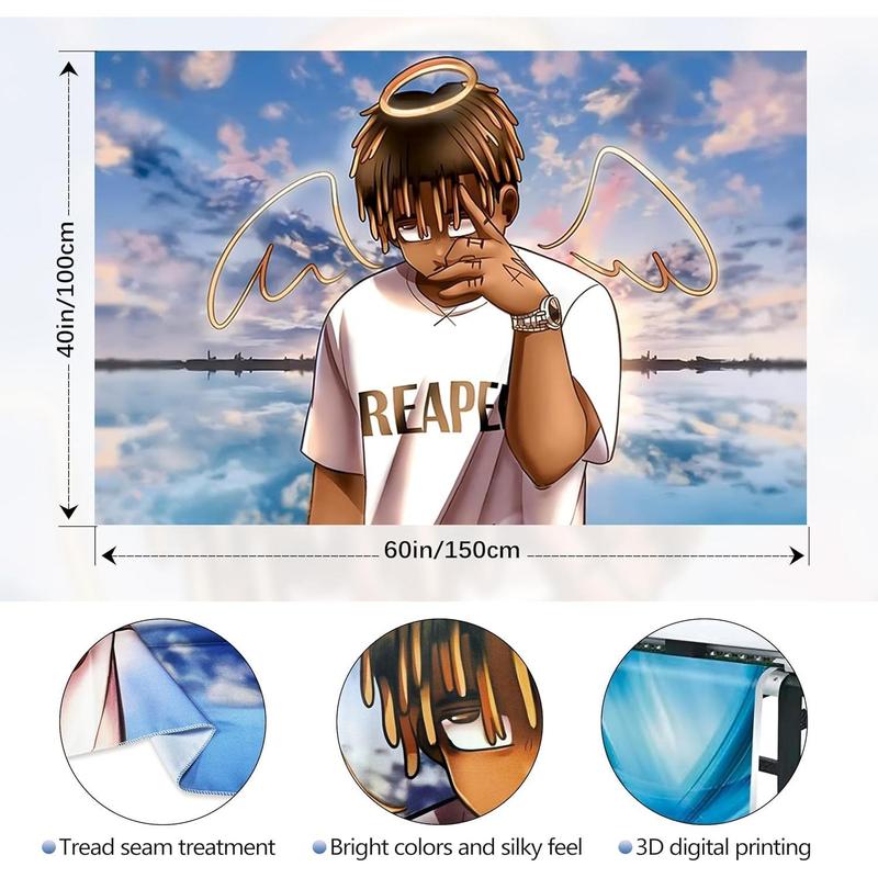 Juice WRLD Rapper Tapestry for Bedroom, Rapper Wall Hanging Decor,Cartoon Posters for Room Aesthetic, Living Room Bedroom Home Decor