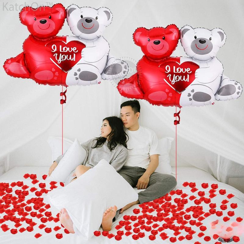 , Huge Teddy Bear Balloons Set - 40 Inch, Rose Petals for Romantic Night Pack of 2000 | I Love You Balloons | Valentines Balloons for Valentines Day Decorations | Happy Valentines Day Balloons